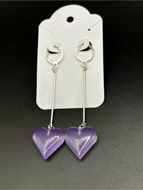 Purple Heart Drop Earrings - Long GID
